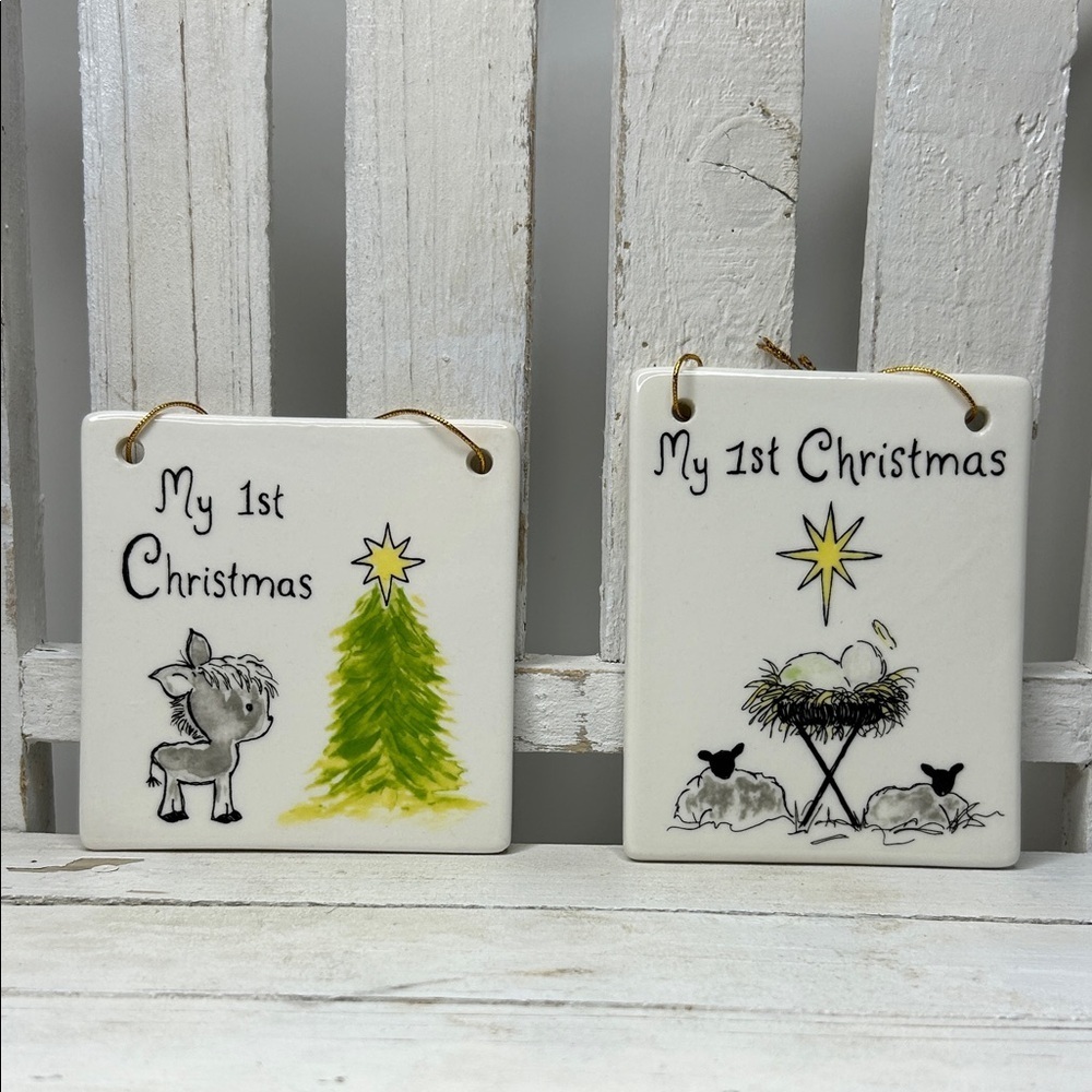 Adorable Ceramic My 1st Christmas Ornaments - Donkey & Baby Jesus
